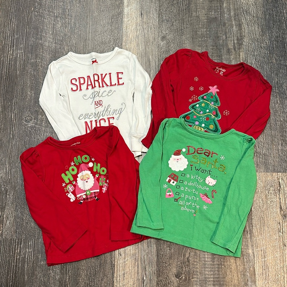 Set of 4 Girls’ Christmas Long Sleeve Shirts - 3T